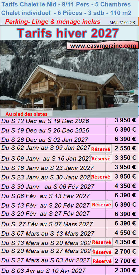 Tarif hiver 2027
